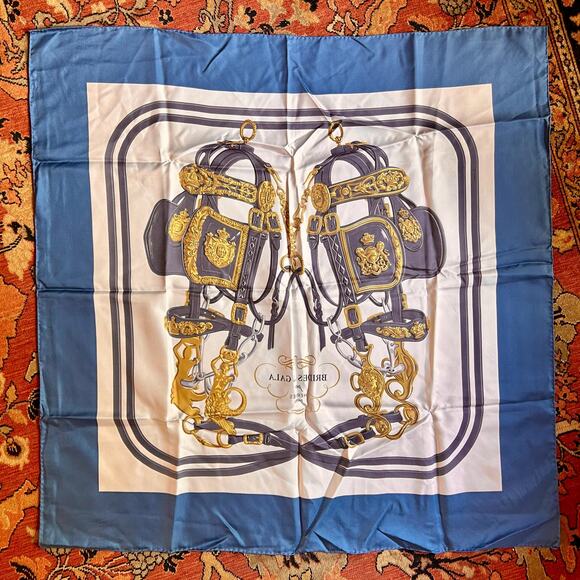 Vintage Hermès Brides de Gala Silk Scarf, Navy 35in x 35in with Original Box - Picture 5 of 7